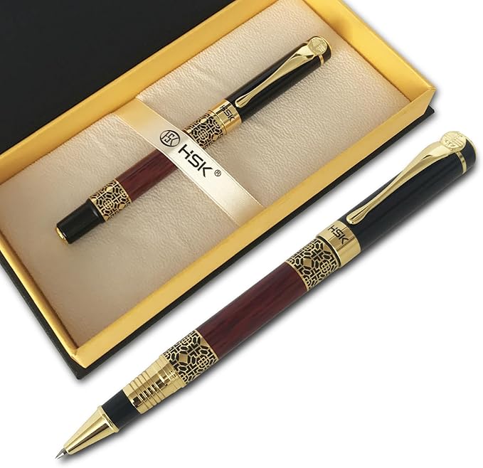 HSK Luxury gift Pen Ballpoint Pens Black Refill,Classical retro style pen,Best Ball Pen Gift Set for Men & Women Professional Executive,Office,Nice Pens Classy Gift Box (Red)