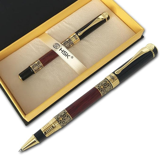 HSK Luxury gift Pen Ballpoint Pens Black Refill,Classical retro style pen,Best Ball Pen Gift Set for Men & Women Professional Executive,Office,Nice Pens Classy Gift Box (Red)