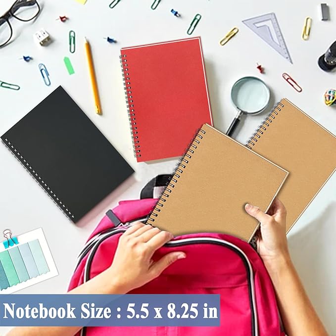 GINMLYDA Small Spiral Notebook A5, 6Pack 120 Lined Pages 8.25x5.5 Inches Spiral Journal Kraft Cover Notebooks & Writing Pads for School Home Office Aesthetic Sketch Drawing Note