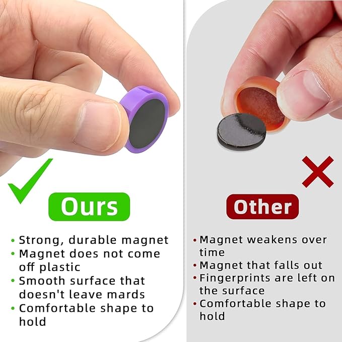 Qualsen Fridge Magnets, 50pcs Refrigerator Magnets, Small Magnet for Whiteboard Magnet for Kids, Mini Cute Magnets for Fridge, Locker, White Board, Kitchen, Office, Classroom(10 Colors)