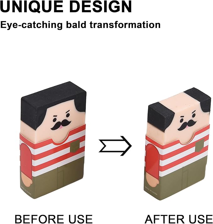 8Pcs Bald Guy Erasers, Erasers That Go Bald, Rub Get Bald Head Erasers, Fun Balding Man Erasers for School Classroom Rewards Party Favors