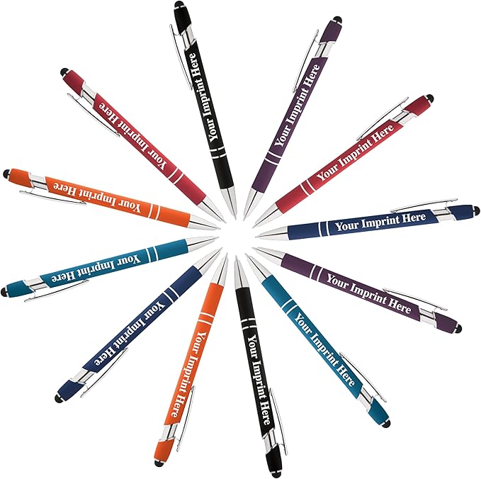 Up to 500 Pcs Custom Pens Bulk | Rainbow of Colors | Soft-Touch Metal Black Ink Personalized with Name or Message (Assorted, 12 pcs)