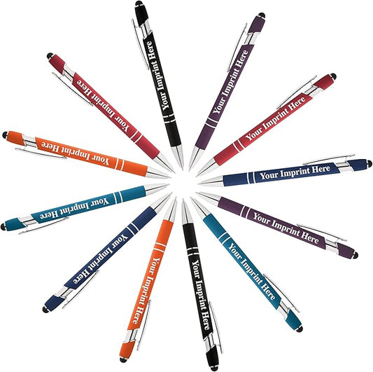 Up to 500 Pcs Custom Pens Bulk | Rainbow of Colors | Soft-Touch Metal Black Ink Personalized with Name or Message (Assorted, 12 pcs)