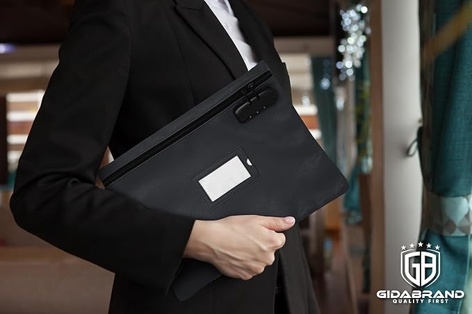 Notary Bag with Lock | 14x11 inch | Black | Zipper Notary Supplies Bag | Locking Notary Bag for Notary Kit, Stamp, Embosser, Ink Pad, and Valuables | Locking Document Bag | Journal Carrying Case