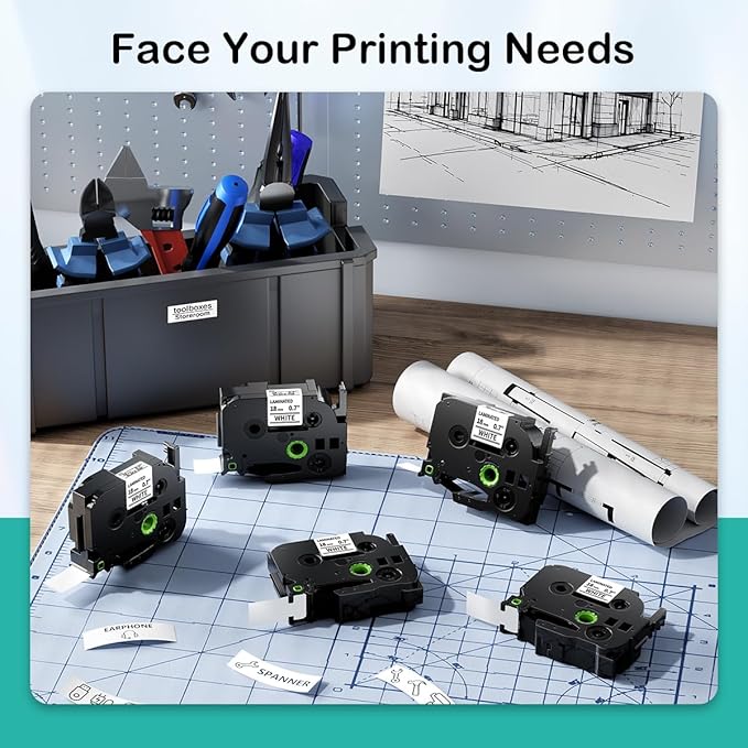 Labelife TZe-241 TZe TZ Tape 18mm 0.7 Laminated White Compatible with Brother P Touch Label Maker Tape 18mm .7 TZe241 for Brother PT-D400 PT-D410 PT-PT-D600 D610BT PTD460BT, 5-Pack, 3/4 Inch