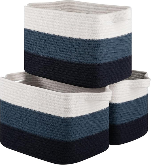 Storage Basket for Organizing, Woven Baskets for Storage, Rectangle Decorative Baskets for Shleves, Closet, Toys, Books, Nursery Organizer Bins - Pack of 3 (Gradient Blue, 13"x9.85"x8.7")