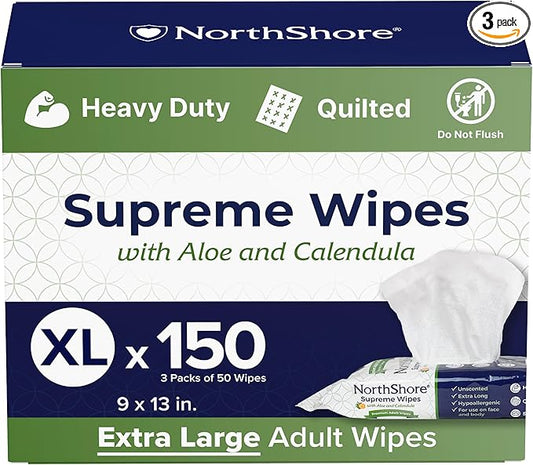NorthShore Supreme Heavy-Duty Quilted Wipes, X-Large, 9 x 13 in., 50 ct, 3-Pack