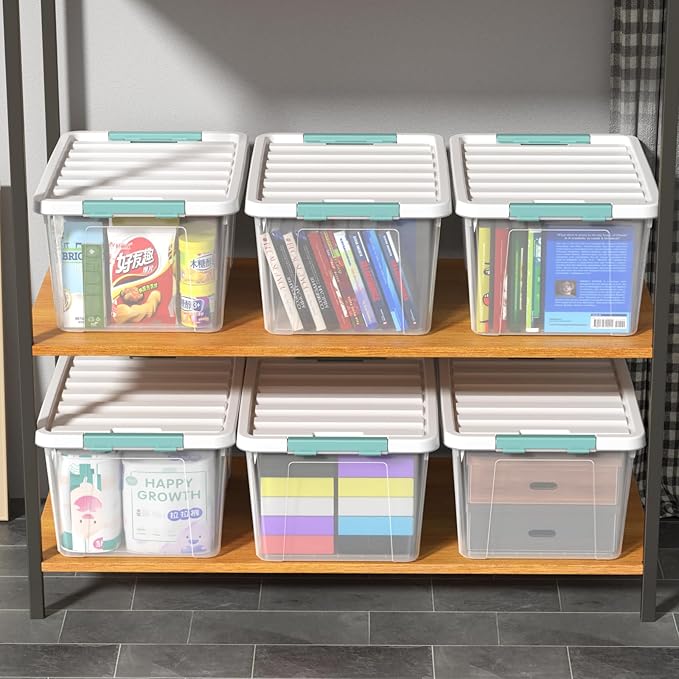 Gainhope 6 Pack 35 L Clear Plastic Storage Bin, Latch Storage Box with Lid