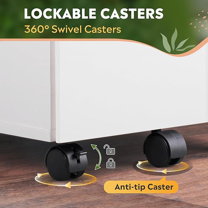 DEVAISE 3 Drawer Rolling File Cabinet with Lock, Wood Under Desk Filing Cabinet fits Letter/Legal/A4 Size for Home Office, White