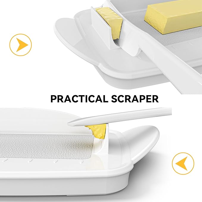 Butter Dish with Lid and Knife, Large Plastic Flip Top Butter Dishes Clear Hinged Lid, Easy Scooping Non-Slip Bottom