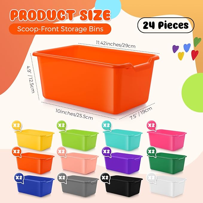 Dandat 72 Pcs Book Bins for Classroom Plastic Cubby Bins Bulk Classroom Storage Baskets Stackable Assorted Colors Toy Storage Containers for Library Home Office School Nursery Playroom