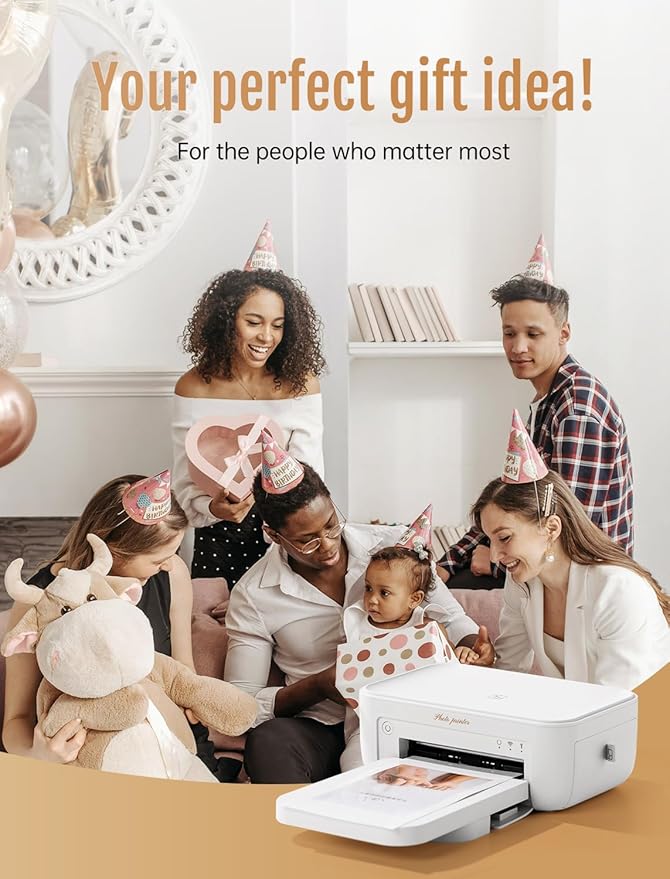 HPRT 4x6 Photo Printer, +20 Sheets&1 Ribbon, Picture Printer for iPhone, Android, Portable Dye-Sublimation, AR Video Printing（White）