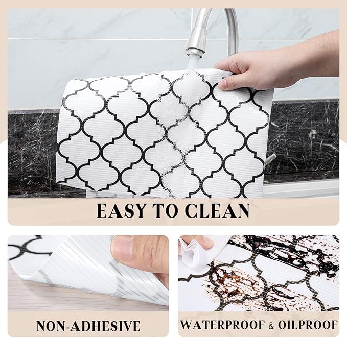 Glotoch Shelf Liner for Kitchen Cabinets Non Slip,17.5" x 30FT Drawer Liner Waterproof Cabinet Liner for Shelve,Premium Refrigerator Liners for Shelves,Cupboard,Dresser,Closet,Quatrefoil White