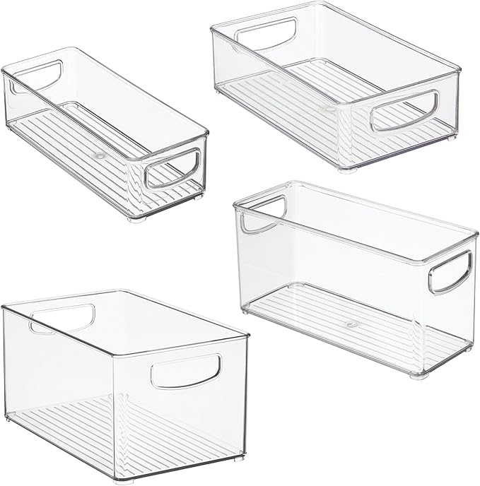 iDesign Stackable Storage Bins for Kitchen or Pantry, 4 Different Sizes, 4 Pack, Clear, Made in USA