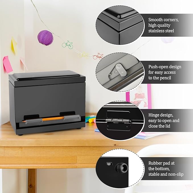 Stainless Steel Pencil Dispenser/Pen Holder for Classroom Home Restaurant for Bulk Pencils Storage/Unwrapped Drinking Straws Storage (Black)