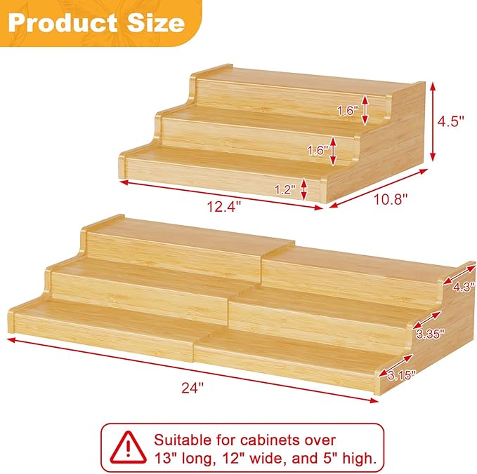 Expandable Bamboo Cat Food Can Storage for Pantry, 3-Tier Adjustable Can Organizer Shelf for Pet & Human Cans, Canned Goods & Food Storage for Cabinets, Holds Up to 24 Cans (Patent Pending)