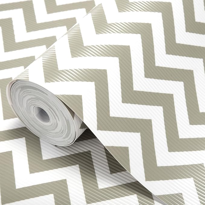 Glotoch Shelf Liner 12" x 20FT Non Adhesive Refrigerator, Kitchen, Drawer Liners, Waterproof and Durable Fridge Table Place Mats for Cupboard, Cabinet, Drawer Liner, Gray and White, Chevron