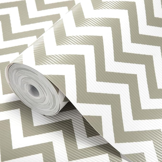 Glotoch Shelf Liner 12" x 20FT Non Adhesive Refrigerator, Kitchen, Drawer Liners, Waterproof and Durable Fridge Table Place Mats for Cupboard, Cabinet, Drawer Liner, Gray and White, Chevron