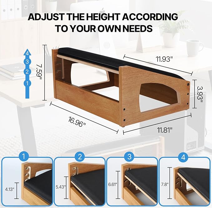 Ergonomic Foot Rest, 4 Adjustable Height Foot Stool,Footrest Under Desk， Soft Cushions,Foot Rest Office,Improving Posture, Promoting Blood Circulation（Natural）