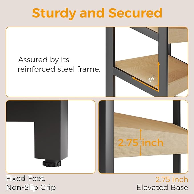 6-Tier Floor Standing Magazine Rack, Modern Literature Display Stand, Heavy Duty Steel Display Shelf with 38° Slant & 2.75" Lip, for Office/Airport/Bookstore/Library, 39"L x 12"W x 71"H (Black)