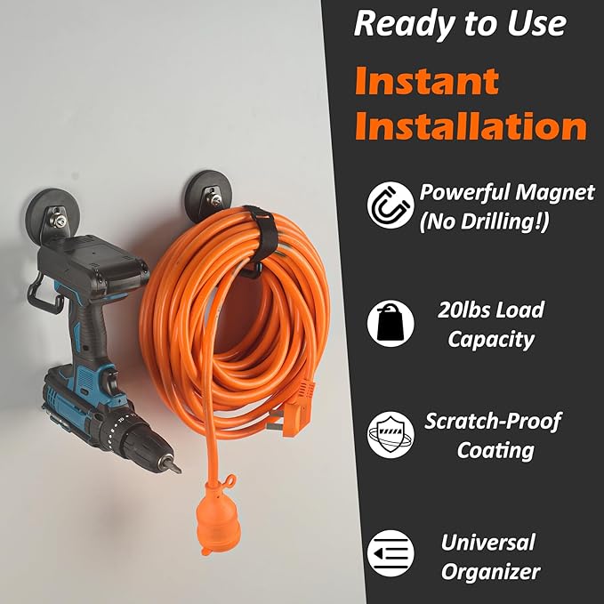 MUTUACTOR New Upgraded Strong Magnetic Hooks,2-Pack Unique Heavy Duty Magnetic Hook for Hanging,20lbs Anti-Scratch Magnet Storage Hook for Storing Cordless Impact Drivers Trailer Cord Garage Tools