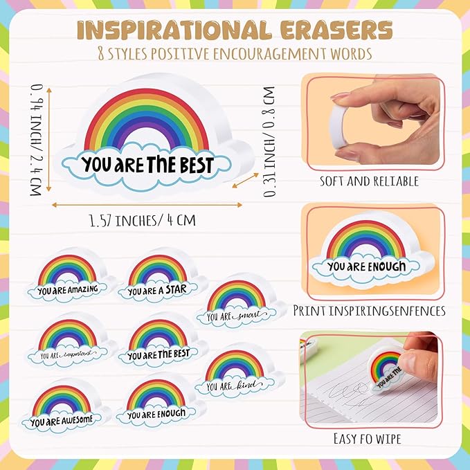 50 Pcs Inspirational Erasers Bulk Mini Pencil Erasers Gifts for Teacher Motivational Office Party Favors Supplies