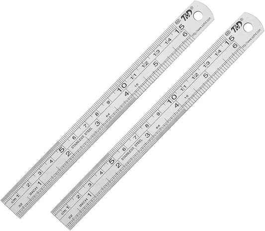 ZZTX Metal Straight Edge Ruler Set - Stainless Steel, 6 Inch, Bulk 2 Pack