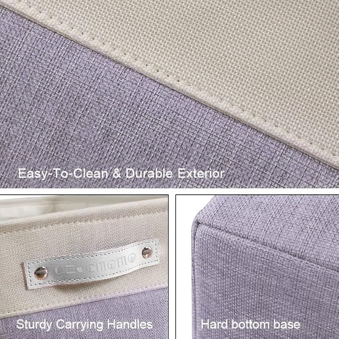 DECOMOMO Storage Baskets for Shelves - Fabric Storage Bins, Linen Closet Organizers and Storage (Purple & White, Large - 3 Pack)