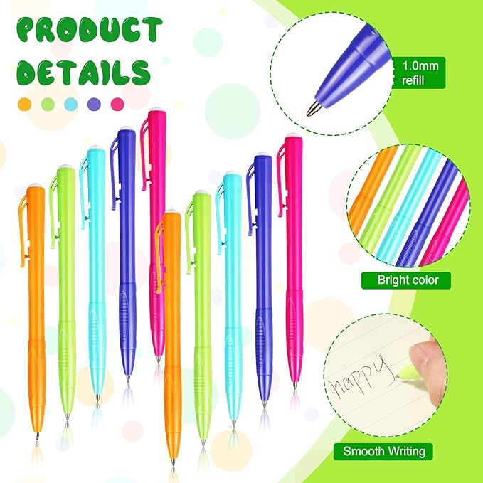 Meanplan 100 Pcs Ballpoint Pens Bulk Retractable Black Ink Pens 1mm Colorful Aesthetic Writing Supply for Journaling Note Home Business Office College Supplies, 5.7 x 0.4 Inch(Pastel,Novel Style)