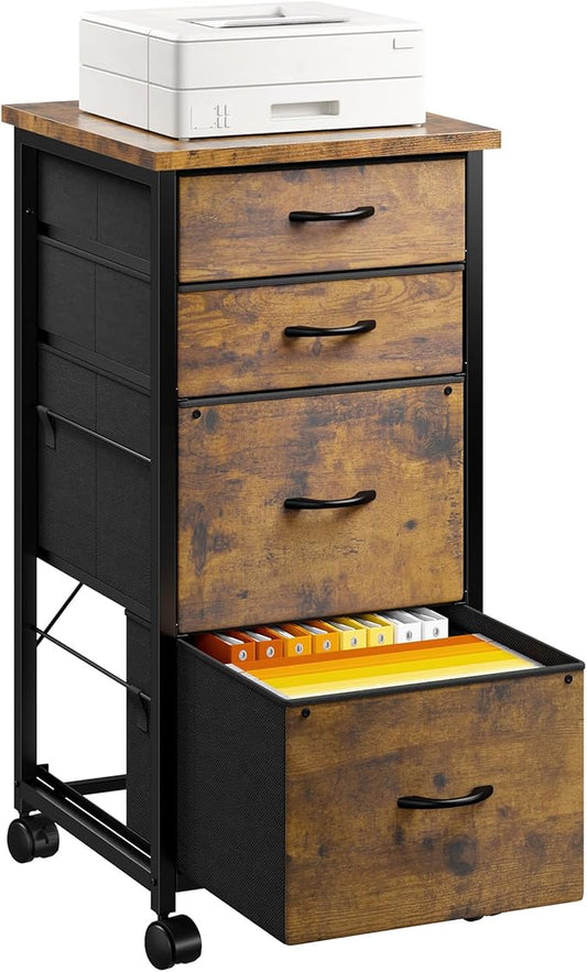 4 Drawers Mobile File Cabinet Vertical Filing Cabinet with Fabric Drawer Fits A4/Letter Size Printer Stand for Home Office，Rustic Brown