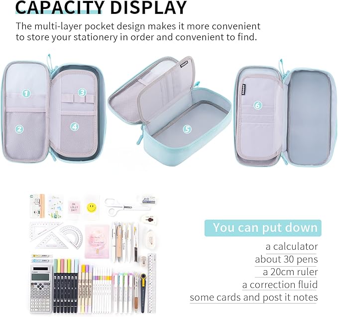 CICIMELON Durable Pencil Case Big Storage Pen Pouch Bag for School Supplies Office College Teen Adults, Light Blue