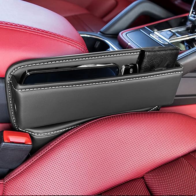 Riloer Car Organizers for Gap Leather Waterproof Car Seat Gap Fillers for Cars, Suvs, Trucks, Front Seat Gap Fillers for Phones, Keys, Cards, Glasses, Coffee
