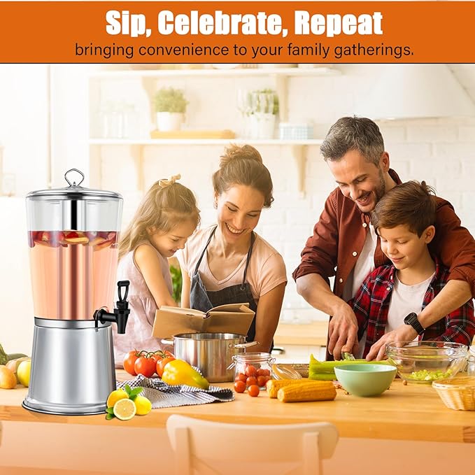 2 Gallons Beverage Dispenser With Stand, Drink Dispensers for Parties, Stainless Steel Juice Dispensers with Ice Tube and Spigot, Punch Dispenser For Parties
