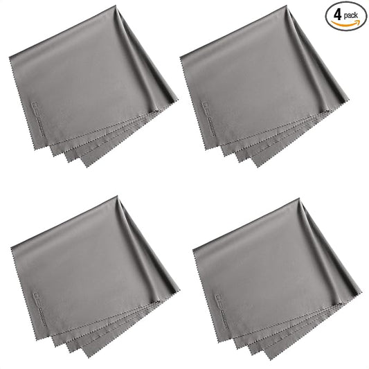 4 Pack 16''x16'' Extra Large Microfiber Cleaning Cloths, K&F Concept Oversized Microfiber Cloths for TV Screen, Electronics, Laptops, Telescope, Computers, Eyeglasses, Gray