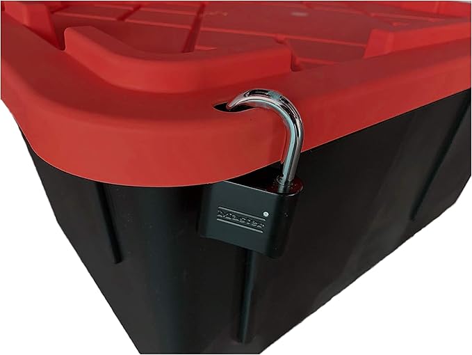 MonsterRAX WS-BR27-Z5 Bin Rack with 5-Pack 27 Gallon Storage Totes, Stackable & Lockable, Red Lid/Black Bin