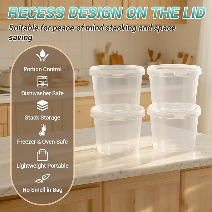 Food Storage Containers, 16 Pack 24oz Freezer Storage Containers with Lids, Leakproof, BPA Free, Microwave & Dishwasher Safe Takeout Container - Ideal for Soup and More