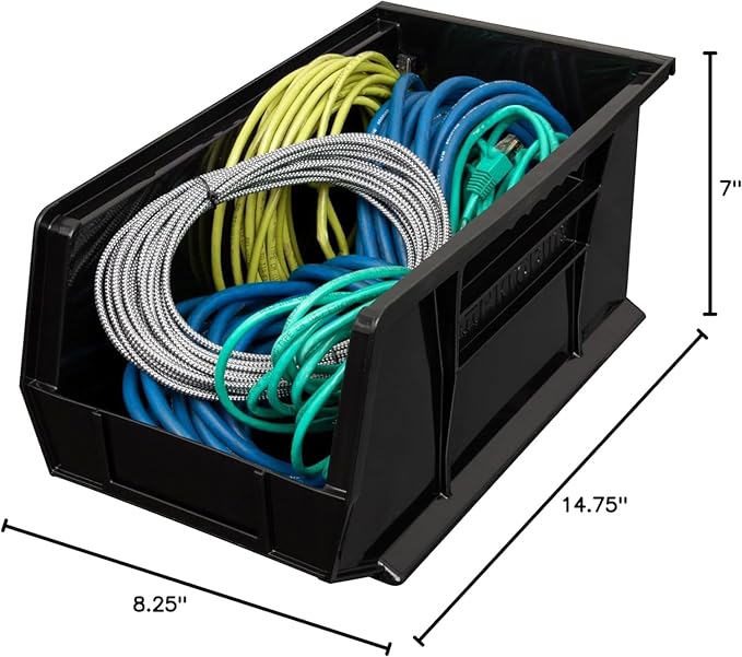 Akro-Mils 30240 AkroBins Plastic Storage Bins, Space-Saving Stackable Bins for Garage, Pantry, Craft Organization, 15" x 8" x 7", Black, 12-Pack