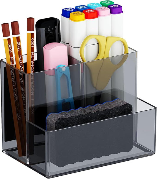 Marbrasse Acrylic Magnetic Pen Holder, Dry Erase Marker Holder, Magnetic Whiteboard Pencil Holders for Refrigerator, Locker, School and Office,Grey