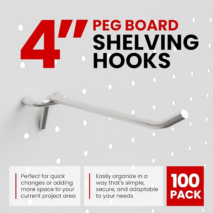 100 Pack PEG Board Pegboard Shelving Hooks 4" Length Wholesale Lot