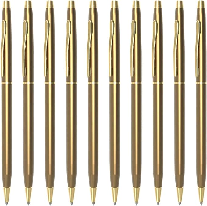 Cambond Ballpoint Pens Fancy Pens - Black Ink Bulk Pens 1.0 mm Medium Point Retractable Metal Pen Comfortable Writing for Men Women Police Uniform Office Business, 10 Pack (Champagne Gold)