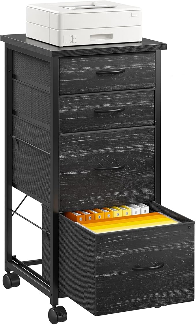 4 Drawers Mobile File Cabinet Vertical Filing Cabinet with Fabric Drawer Fits A4/Letter Size Printer Stand for Home Office，Black