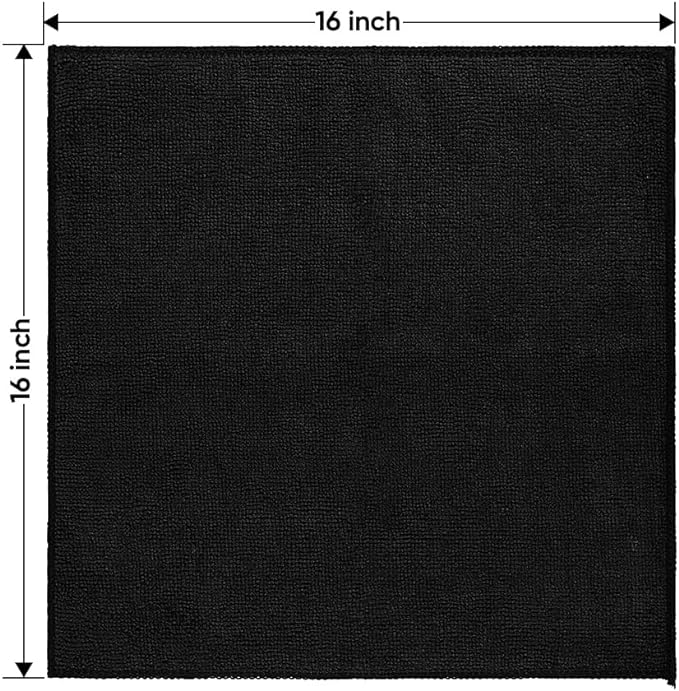 HOMEXCEL Microfiber Cleaning Cloths 12 Pack, Premium 16 x 16 inch Microfiber Towel for Cars, Ultra Absorbent Car Washing Cloth, Lint Free Streak Free Wash Cloths for Car, Kitchen, and Window, Black