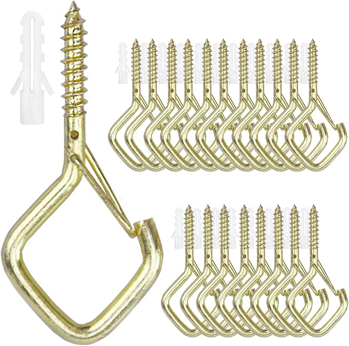20PCS Eye Screw Hooks for Hanging Heavy Duty with Safety Buckle.Metal Ceiling Hooks for Hanging Plants,Cup,Wind Chime,Bird Feeders,String Lights at Indoor&Outdoor,2.36 Inch (No Drill Bit)