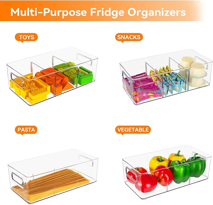 2 Pack Kitchen Storage Drawers Stackable Refrigerator Organizer Bins with Pull-out Drawer, Drawable Clear Fridge Drawer Organizer with Handle, Plastic Kitchen Pantry Storage Containers(2medium)