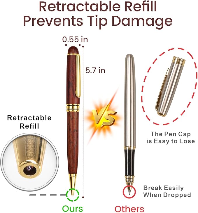 Cambond Ballpoint Pens Wood Pen - Fancy Pens with Gift Box Christmas Gift Nice Pens Set for Men Women Employee Journaling Executive Black Ink 1.0mm, 3 Pens with 3 Extra Refills