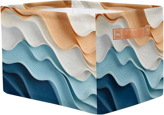 Ripple Storage Basket with Handle, Decorative Storage Bins Closet Bookshelf Dog Toy Organizer 15"x11"x9.5"