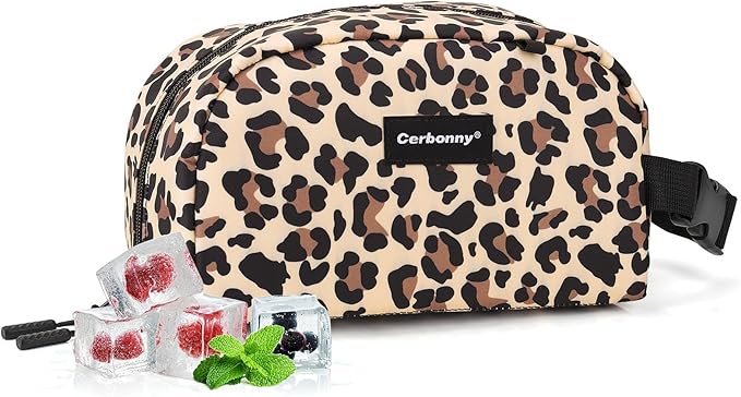 Cerbonny Small Cooler Bag Freezable Lunch Bag for Work School Travel, Leak-proof, Insulated, Waterproof, Brown Leopard, 3.5L, 9.8x5.5x4 inch