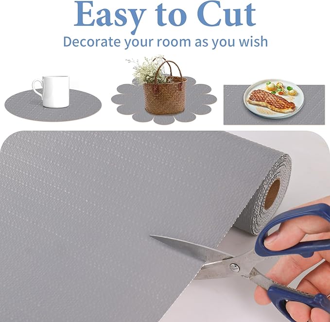Shelf Liners for Kitchen Cabinets Non Adhesive Drawer Liner 17in x 20FT Pure Grey Thickened Shelf Liner Strong Non-Slip Easy to Clean for Tool Box Refrigerator with Knife and Tape Measure