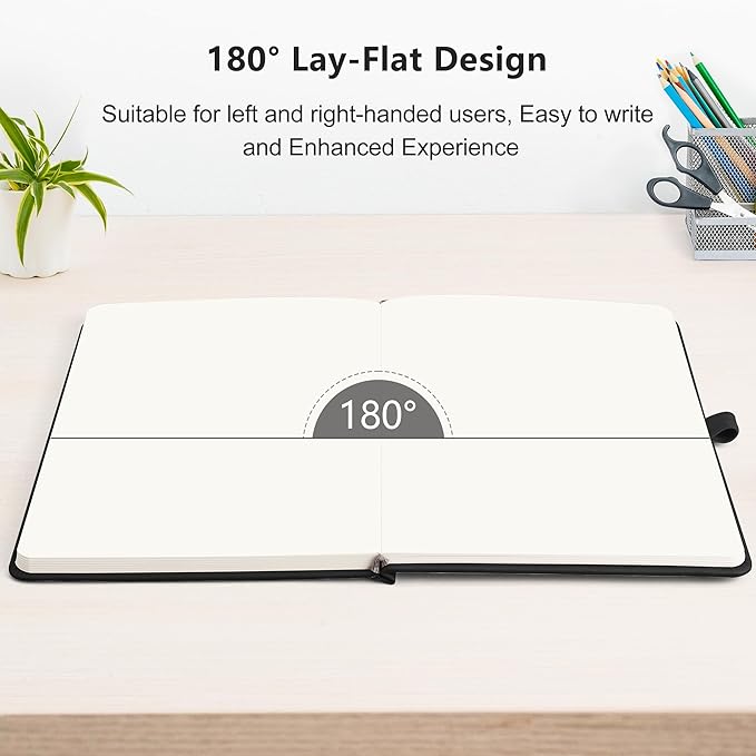RETTACY Blank Journal Notebook, 2-Pack, 192 Pages per Pack, A5 Medium Size (5.7'' x 8.3''), Leather Hardcover, 100 GSM Thick Paper, for Sketching, Drawing, Painting (Black & Black)