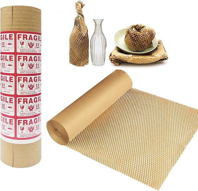 Moving Dish Packing Kit Plate Protector Sleeve, Packing Supplies for Dishes Glass, Honeycomb Wrapping Paper Roll 15 inch x300 Feet Large Bubble Cushion Wrap Shipping Material for Fragile Items